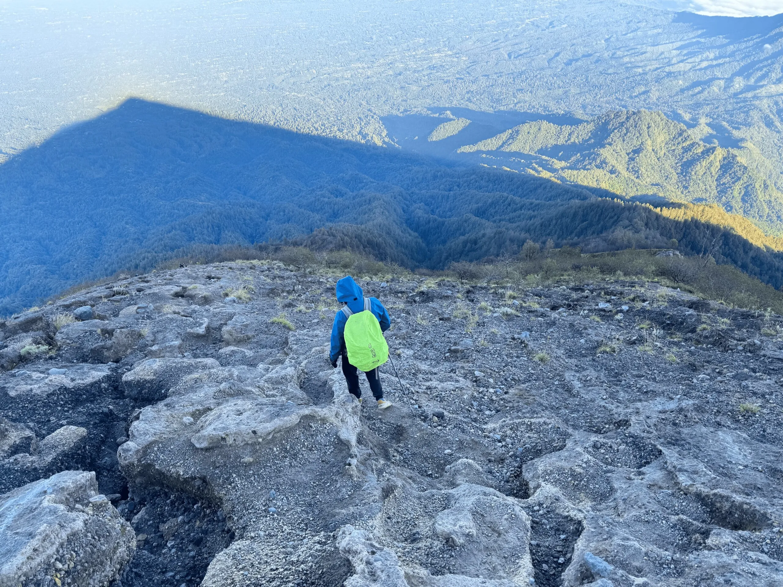 Steep and rocky terrain on the way down