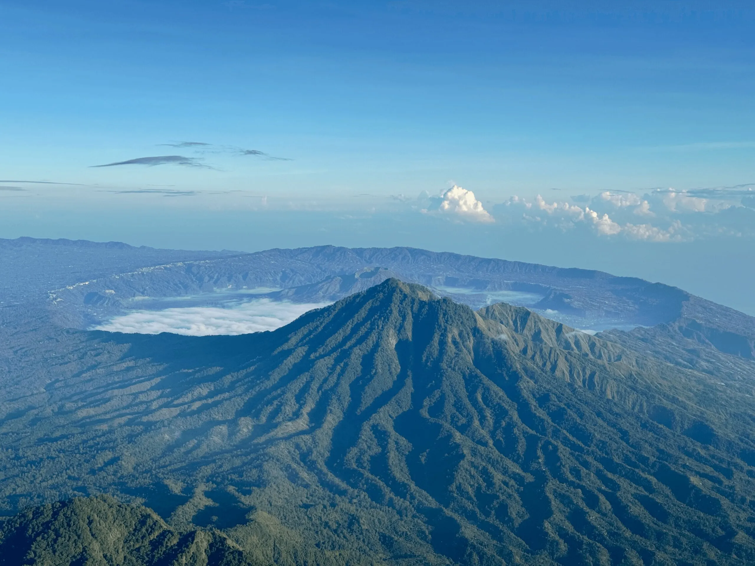 Mount Batur and Lake Batur view from Mount Agung summit